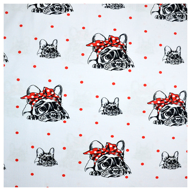 Fransk Bulldog Bulldoggen Jersey Stoff Jersey Bulldogge Weiß