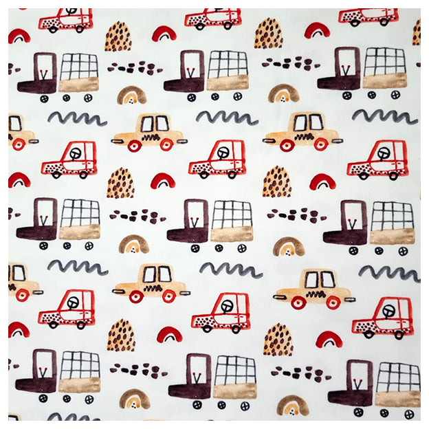 French Terry Stoffpaket Autos und uni grau mit Bündchen