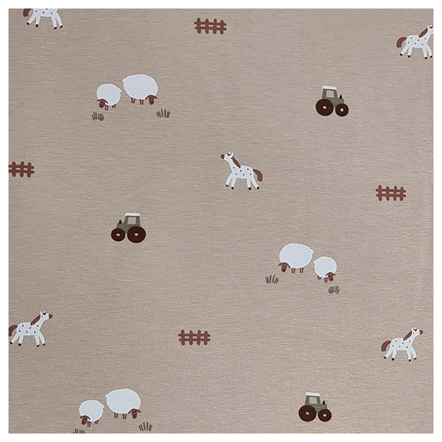 Stoffbox Jersey Bauernhof beige und Waffeljersey mit Bündchen