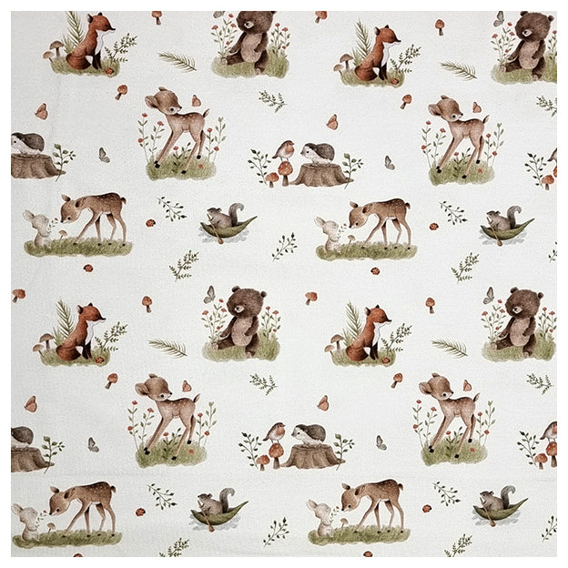 French Terry Stoffpaket Waldtiere und beige mit Bündchen