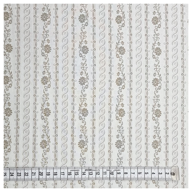 Baumwolle gestreift mit Blumenmotiv weiß und beige