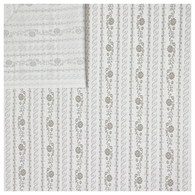 Baumwolle gestreift mit Blumenmotiv weiß und beige