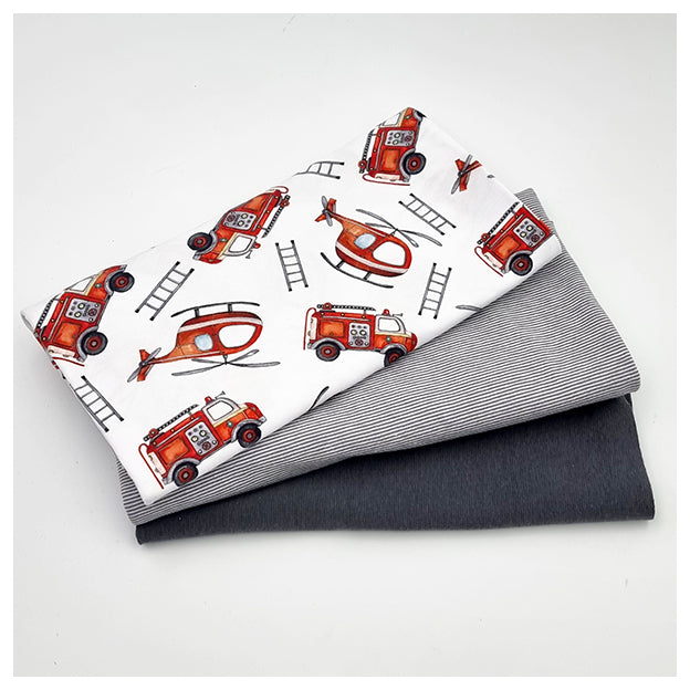 Jersey Stoffpaket Feuerwehr und streifen mit Bündchen