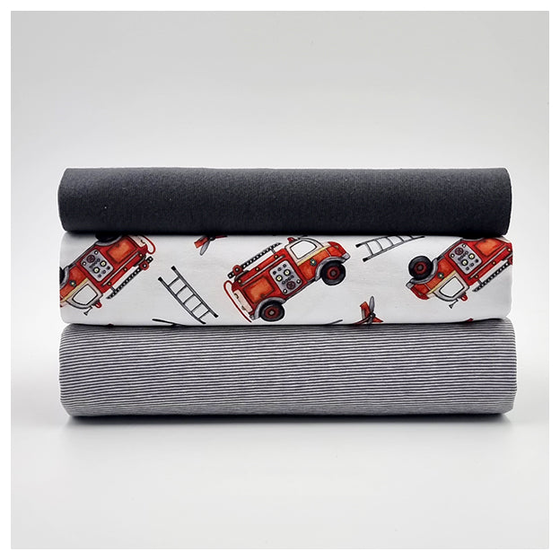 Jersey Stoffpaket Feuerwehr und streifen mit Bündchen