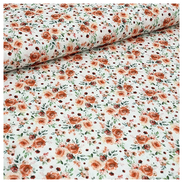 Baumwoll-Popelin Digital Rosen orange und weiß