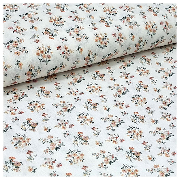 Baumwoll-Popelin Digital Blümchen weiß