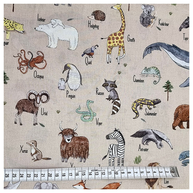 Baumwoll-Popeline Digital Tiere beige