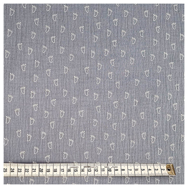 Musselin Baumwolle Fußabdrücke hellblau