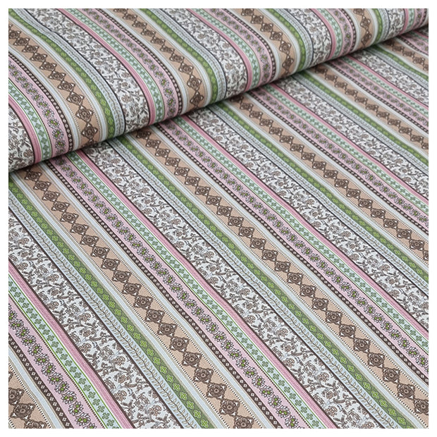 Baumwollsatin Siena rosa, hellbraun und grün