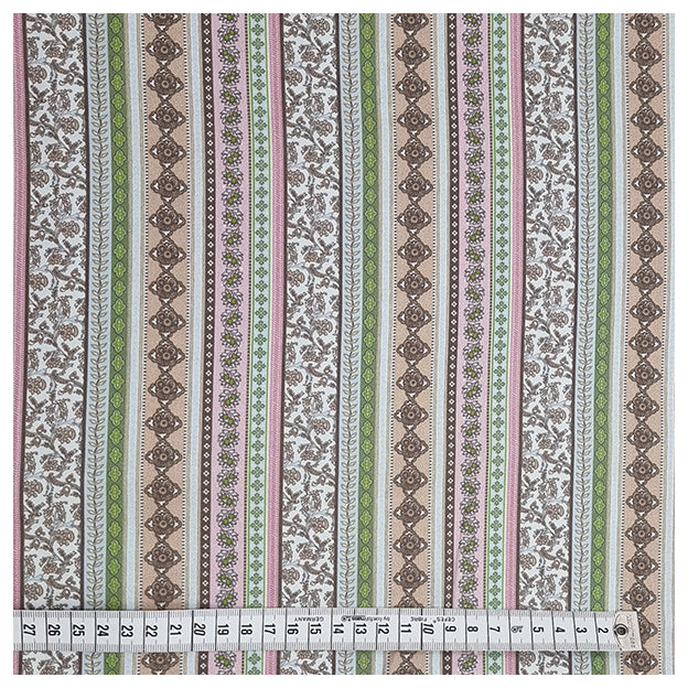 Baumwollsatin Siena rosa, hellbraun und grün