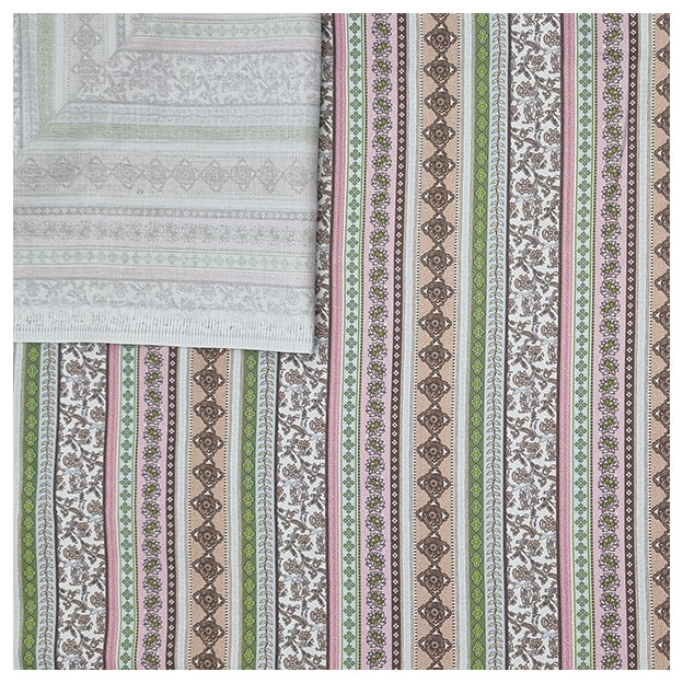 Baumwollsatin Siena rosa, hellbraun und grün