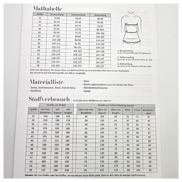 Papierschnittmuster Hoodie Toni Damen Größe 32-58