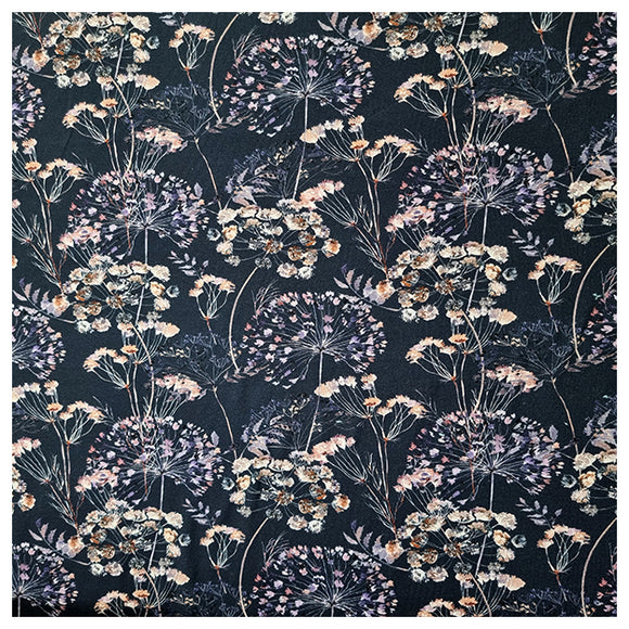 Jersey Digital botanische Blumen dunkelblau
