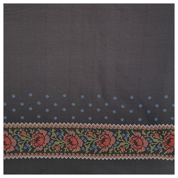 Baumwollsatin Bordüre schwarz mit rot und blau