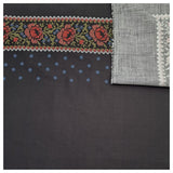 Baumwollsatin Bordüre schwarz mit rot und blau