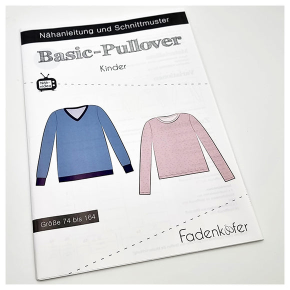 Papierschnittmuster Basic Pullover Kinder Größe 74-164
