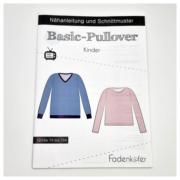 Papierschnittmuster Basic Pullover Kinder Größe 74-164