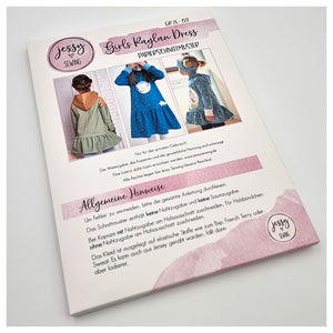 Papierschnittmuster Girls Raglan Dress Größe 74-152