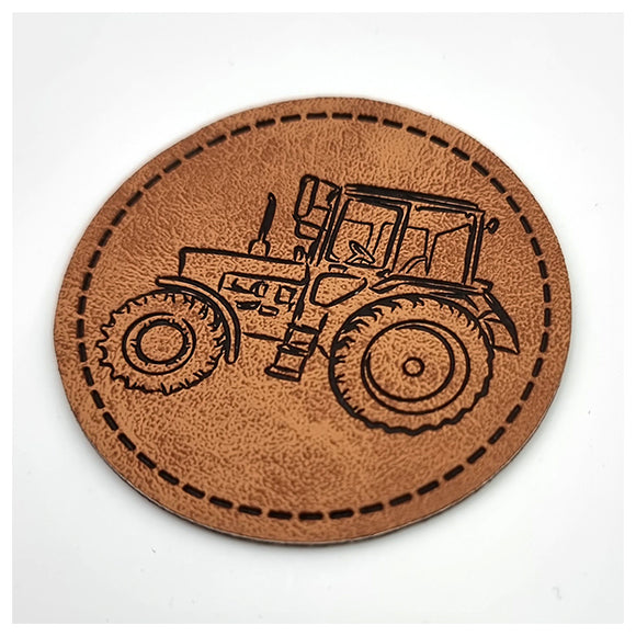 Label Traktor aus Kunstleder