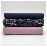 Jersey Stoffpaket botanische Blumen und uni lavender mit Bündchen