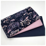 Jersey Stoffpaket botanische Blumen und uni lavender mit Bündchen