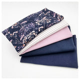 Stoffbox Jersey botanische Blumen und Waffelstoff Jersey dunkelblau mit Bündchen