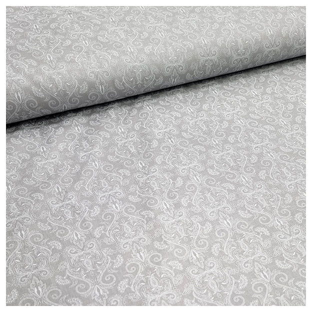 Baumwolle Halbdruck Ornamente lichtgrau und weiß