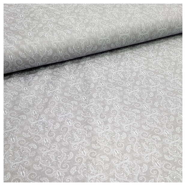 Baumwolle Halbdruck Ornamente lichtgrau und weiß