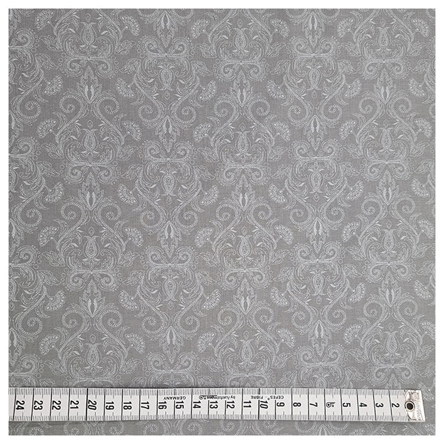Baumwolle Halbdruck Ornamente lichtgrau und weiß