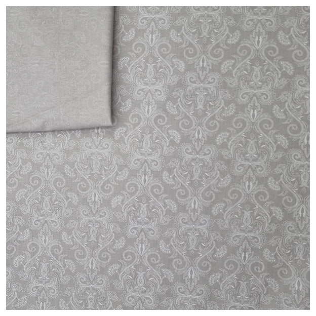 Baumwolle Halbdruck Ornamente lichtgrau und weiß