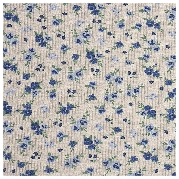Jersey Blumen blau gerippt