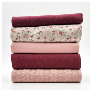 Stoffbox Jersey Blumen gerippt und Zopf rosa mit Bündchen
