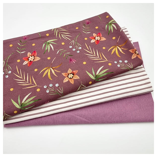 Jersey Stoffpaket Blumen Bio und streifen mit Bündchen Bio