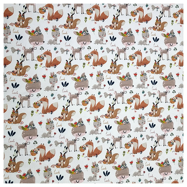 French Terry Waldtiere mit Blumen