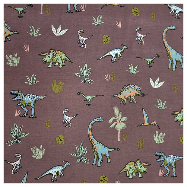 French Terry Dinosaurier braun