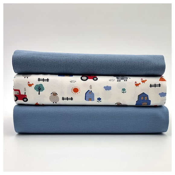 Jersey Stoffpaket little farm und uni mit Bündchen