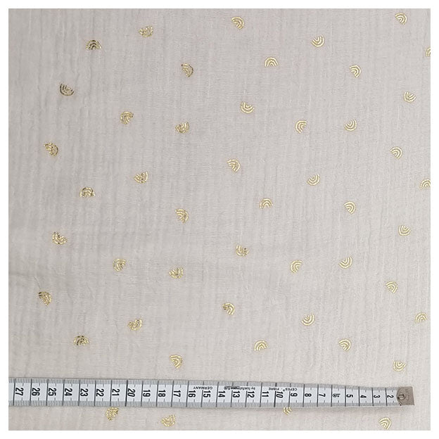 Musselin naturweiß mit Regenbogen in gold