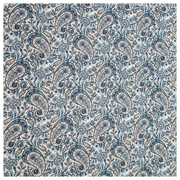 Baumwoll-Popelin Paisley blau und grau