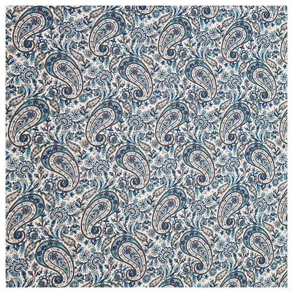 Baumwoll-Popelin Paisley blau und grau