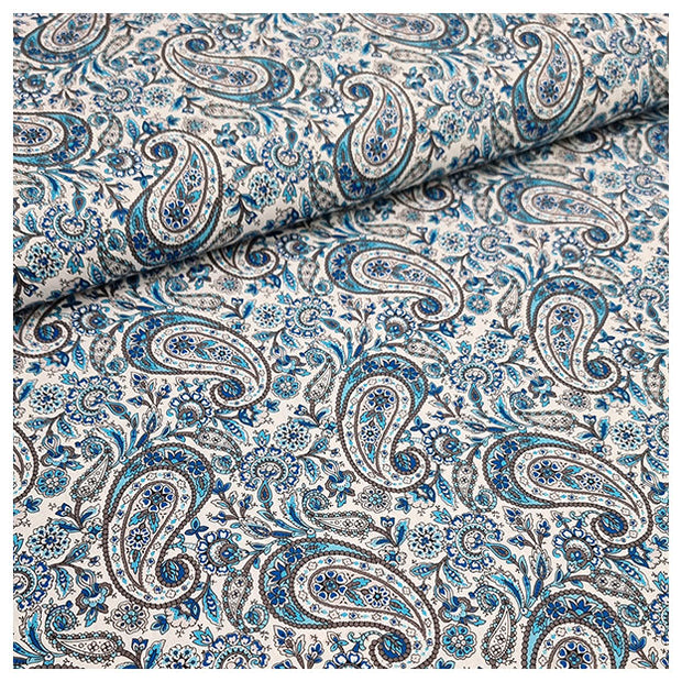 Baumwoll-Popelin Paisley blau und grau