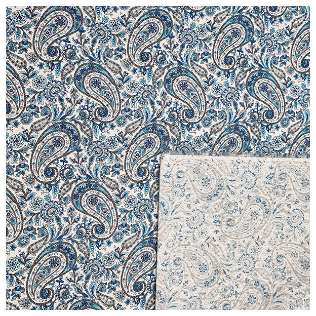Baumwoll-Popelin Paisley blau und grau