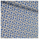 Baumwoll-Popelin Blumen blau und grau