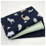Stoffpaket Sweatstoff Wildtiere und uni Bio mit Bündchen