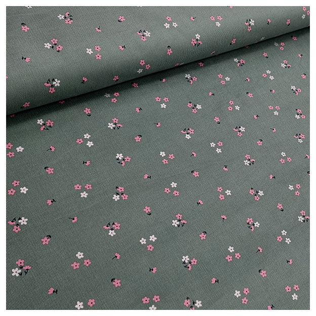 Babycord grün mit Blumen Glitzer