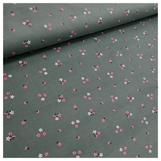 Babycord grün mit Blumen Glitzer