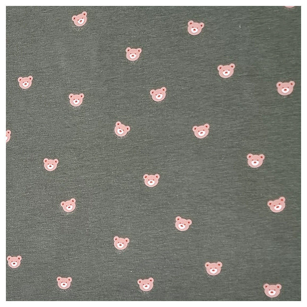 Jersey Stoffpaket Bären grün und Streifen mit Bündchen