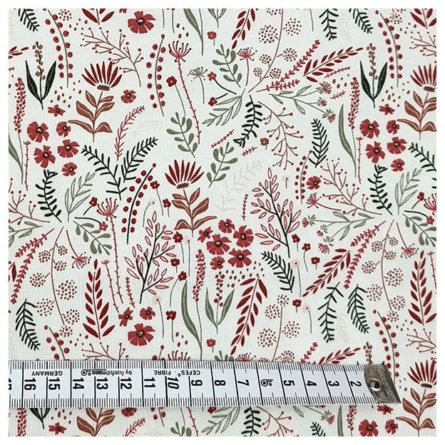 Jersey Blumen und Pflanzen wollweiß