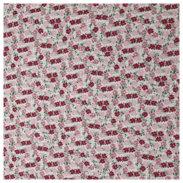 Baumwoll-Popelin Blümchen bordeaux und rosa
