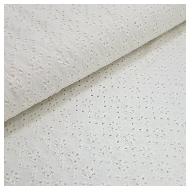 Broderie Jersey mit Lochstickerei uni naturweiß