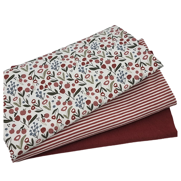 Jersey Stoffpaket Blümchen und Streifen mit Bündchen